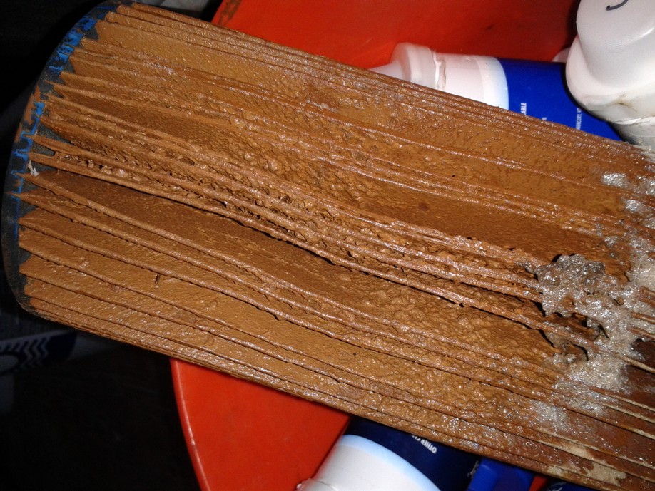 Iron fowled sediment filter from a rusting well Iron fowled sediment filter from a rusting well